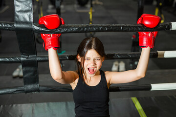 young woman expression in boxing training 