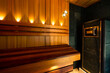 The Red Canadian Cedar Finnish Sauna interior with lights
