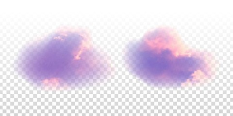 Wall Mural - Vector set of realistic isolated purple cloud for template decoration and covering on the transparent background. Concept of storm and cloudscape.