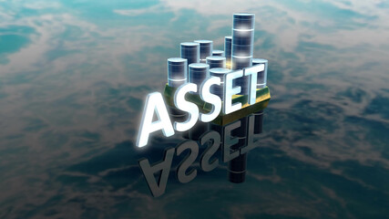 Sticker - Glowing Asset text with background house made up of coin made up of gold and silver