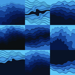 Poster - Set of bstract vector illustration with blue waves. Wavy background.