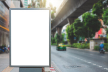 Wall Mural - big blank billboard white led screen vertical outstanding in the city side the road traffic for disp