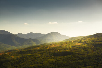 Wall Mural - Green mountains at sunset. Beautiful summer landscape. Crimea