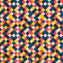 Poster - Diagonal pixels pattern. Pink and yellow colors of vector squares. Repeated and seamless.