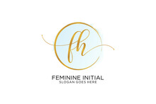 Initial FH Handwriting Logo With Circle Template Vector Signature, Wedding, Fashion, Floral And Botanical With Creative Template.