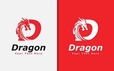 Wall Mural - Abstract Initial Letter D Combined with Red Dragon Head Silhouette Logo Design.