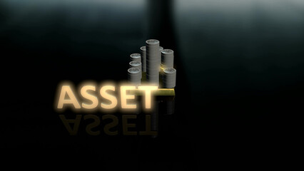 Sticker - Glowing Asset text with background house made up of coin made up of gold and silver