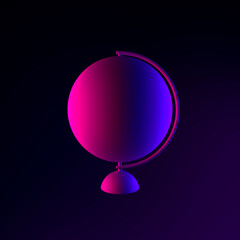 Poster - Neon minimalistic globe icon. 3d rendering interface ui ux element. Dark glowing symbol.