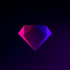 Poster - Neon diamond icon. 3d rendering interface ui ux element. Dark glowing symbol.