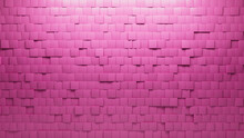 Pink Tiles Arranged To Create A Square Wall. Semigloss, Futuristic Background Formed From 3D Blocks. 3D Render