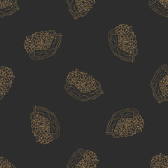 Wall Mural - Monochrome golden seamless pattern with hand drawn crystals on black background. Vector illustration.