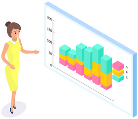 Poster - Visualize with business analytics. Work with statistical data analysis, changing indicators. Analyze statistical indicators, business data. Marketing research for presentation. Data financial report