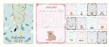 Cute 2022 Table Calendar Week Start On Sunday With Bear Cub That Use For Vertical Digital And Printable A4 A5 Size