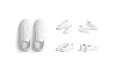 Wall Mural - Blank white leather sneakers with lace pair mockup, different views