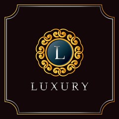 Wall Mural - Luxury Mandala Badge L Letter Logo Design. Elegant Ornate Decoration Luxurious Logo Template.