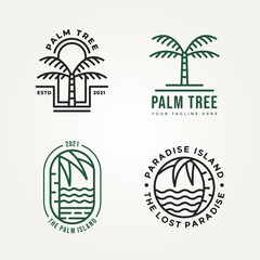 Wall Mural - set of palm tree minimalist line art icon logo template vector illustration design. simple modern travel, vacation, holiday bundle emblem logo concept