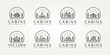 set of cabins minimalist minimalist line art icon logo template vector design illustration. simple modern estate, lodge, hut emblem logo concept