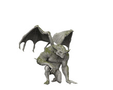 3D Illustration Of A Fantasy Demonic Gargoyle Kneeling Isolated On A White Background.