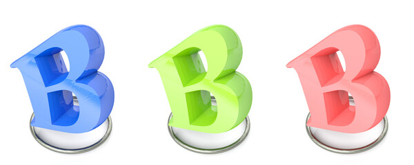 Poster - Icon set with B alphabetic letter in three different colors - 3D rendering illustration