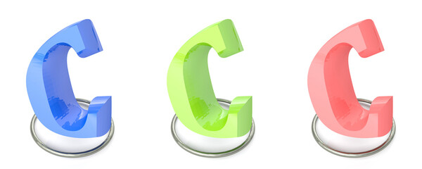 Poster - Icon set with C alphabetic letter in three different colors - 3D rendering illustration