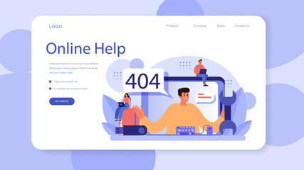 Poster - website technical support web banner or landing page. idea of web page
