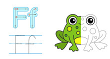 Trace The Letter And Picture And Color It. Educational Children Tracing Game. Coloring Alphabet. Letter F And Funny Frog