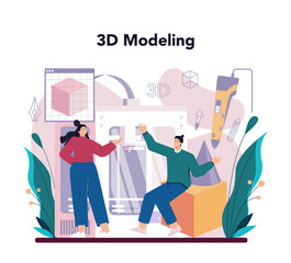 Poster - Designer 3D concept set. Digital drawing with electronic tools