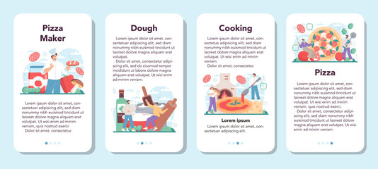 Wall Mural - pizzeria mobile application banner set chef cooking tasty delicious pizza