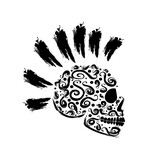 Fototapeta Psy - Punk skull grunge black and white with ornament details, vector illustration 