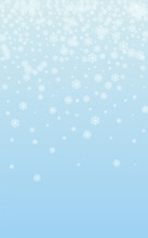 White Confetti Background Vector Blue. Flake Cold Pattern. Light Snow Xmas Illustration. Particles Snowflake Texture.