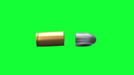 Fototapete - Close up pistol bullet when shooting out the shell, realistic mock up design, 3D rendering animation pack, green screen and isolated white background.