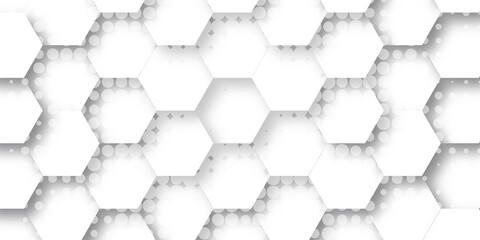 Poster - Abstract white hexagon pattern with dots background .  