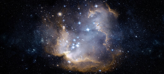 a view from space to a galaxy and stars. universe filled with stars, nebula and galaxy,. panoramic s