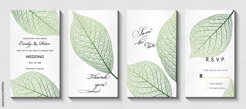 Wedding invitation.  Background with leaf vein. Vector illustration. - obrazy, fototapety, plakaty 