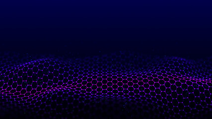 Sticker - Abstract blue background. Network data connect with lines and dots. Science space wallpaper. 3D rendering.