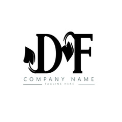 DF letter logo design. DF letter with leaf shape. DF Creative two letter logo. Two letters DF leaf logo. DF logo monogram with leaf nature organic shape. 