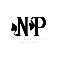 NP letter logo design. NP letter with leaf shape. NP Creative two letter logo. Two letters NP leaf logo. NP logo monogram with leaf nature organic shape. 