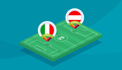 italy vs austria round of 16 match, European Football Championship euro 2020 vector illustration. Football 2020 championship match versus teams intro sport background