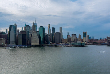 Beautiful America of aerial view on New York City Manhattan skyline panorama with skyscrapers over Hudson River