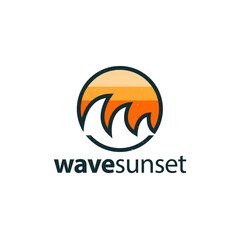 Wall Mural - sunset wave logo with vintage grunge design concept