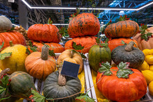 A Stall With A Ripe Pumpkin Close-up