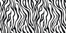 Tiger Monochrome Seamless Pattern. Vector Animal Skin Print. Fashion Stylish Organic Texture.