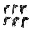 Hairstyle ponytail silhouettes set, options for trendy female hairstyles