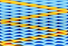 3D Illustration Volumetric  Blue And Yellow Oval Layers On A Geometric Monophonic Background. Shape Pattern. Technology Geometry  Background