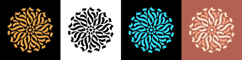 Abstract calligraphic ornament, rangoli. Golden mandala and bloom, calligraphic pattern