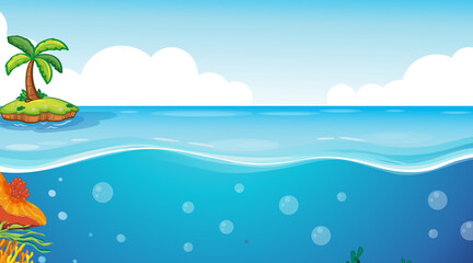 Wall Mural - little island with blank underwater seascape template