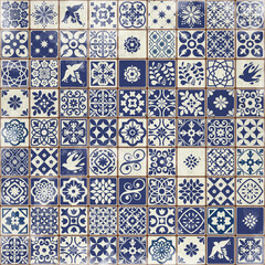 Wall Mural - Blue Portuguese tiles pattern grungy background - Azulejos fashion interior design tiles 