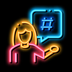 Poster - female discontent neon light sign vector. Glowing bright icon female discontent sign. transparent symbol illustration
