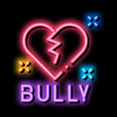 Canvas Print - bully broken heart neon light sign vector. Glowing bright icon bully broken heart sign. transparent symbol illustration