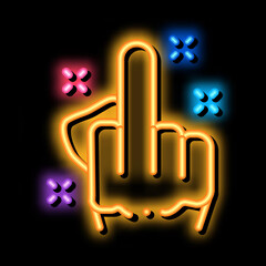 Poster - third finger gesture neon light sign vector. Glowing bright icon third finger gesture sign. transparent symbol illustration